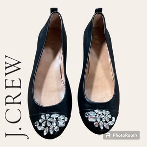 J Crew black leather jewel flats